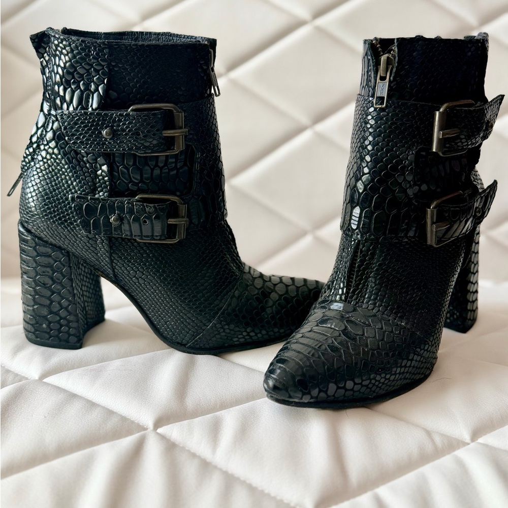 Freebird Black Snakeskin Heeled Boots